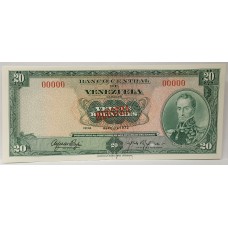 VENEZUELA 1972 . TWENTY 20 BOLIVARES BANKNOTE . SPECIMEN